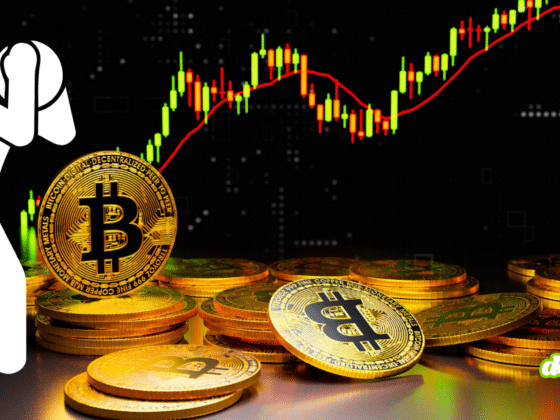 Illustration d'un personnage désespéré face à une chute du cours du Bitcoin, symbolisant comment un faux Ledger sur l'App Store siphonne les économies d'une vie.