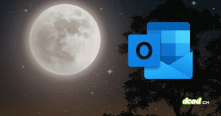 Illustration de la mission Artemis II montrant une pleine lune dans un ciel étoilé avec le logo Microsoft Outlook superposé, symbolisant la panne de messagerie survenue dans l'espace.