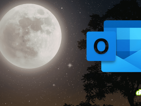 Illustration de la mission Artemis II montrant une pleine lune dans un ciel étoilé avec le logo Microsoft Outlook superposé, symbolisant la panne de messagerie survenue dans l'espace.