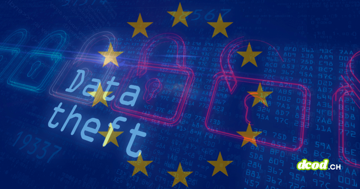 Illustration symbolisant le vol de données (Data theft) suite à la cyberattaque de la Commission européenne, ayant entraîné la compromission de 30 entités via le cloud AWS.