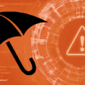 Illustration sur la cyberassurance et les conflits de 2026 montrant un parapluie symbolisant la protection et une alerte numérique évoquant le durcissement des clauses de guerre sur fond de code informatique.