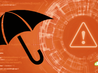 Illustration sur la cyberassurance et les conflits de 2026 montrant un parapluie symbolisant la protection et une alerte numérique évoquant le durcissement des clauses de guerre sur fond de code informatique.