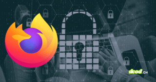 Illustration de l'article "Firefox déploie un VPN gratuit et un disjoncteur IA" montrant le logo coloré de Firefox à côté d'un grand cadenas stylisé, sur un fond de réseau numérique hexagonal avec le logo dcod.ch.
