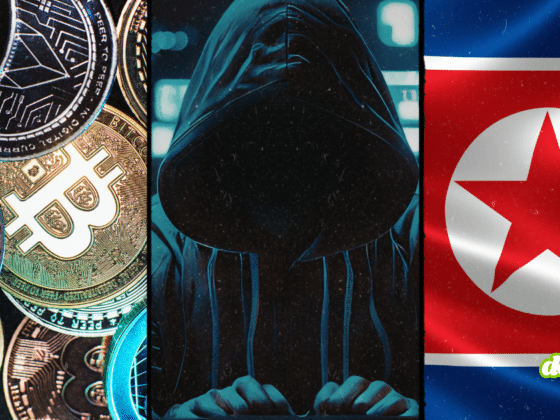 Illustration de l'exploit Kelp DAO et Aave de 290M$ par la Corée du Nord : montage d'actifs numériques, d'un pirate informatique et du drapeau nord-coréen.