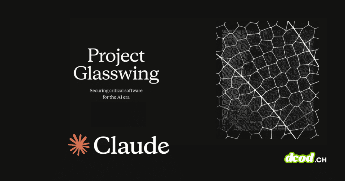 Logo de Claude Mythos d'Anthropic et du Project Glasswing avec une illustration graphique de structure cellulaire complexe.