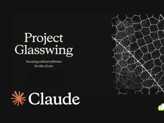 Logo de Claude Mythos d'Anthropic et du Project Glasswing avec une illustration graphique de structure cellulaire complexe.