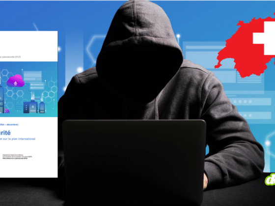 Visuel d'un pirate informatique devant le rapport semestriel de l'OFCS sur la menace Akira, prédateur numéro 1 en Suisse, pour le média dcod.ch.