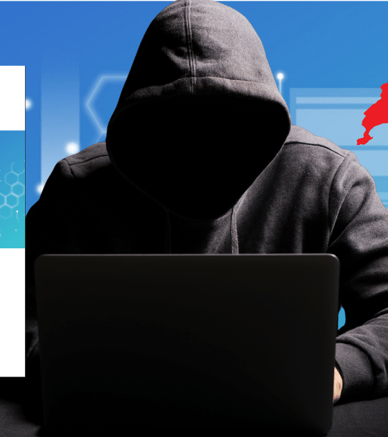 Visuel d'un pirate informatique devant le rapport semestriel de l'OFCS sur la menace Akira, prédateur numéro 1 en Suisse, pour le média dcod.ch.