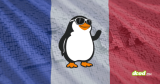 Mascotte Tux de Linux devant un drapeau de la France illustrant la stratégie de souveraineté numérique de l'État pour le média dcod.ch.
