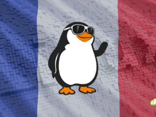 Mascotte Tux de Linux devant un drapeau de la France illustrant la stratégie de souveraineté numérique de l'État pour le média dcod.ch.