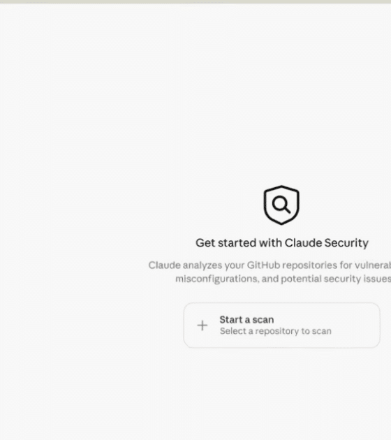 Capture d'écran de Claude Security d'Anthropic en phase bêta montrant le tableau de bord pour sécuriser le code et lancer un scan de sécurité.
