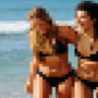 Illustration pixélisée de deux personnes sur la plage, symbolisant la création de deepfakes à l'école et le vide juridique qui expose les élèves au détournement de leurs images personnelles.