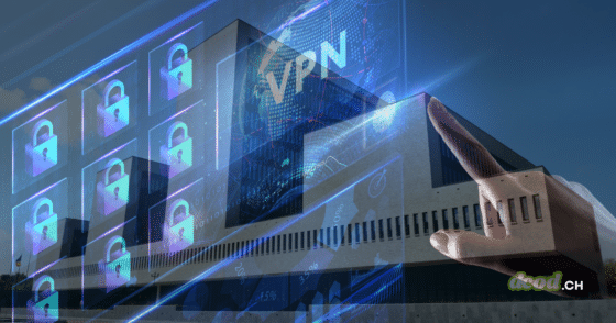 Illustration conceptuelle montrant le bâtiment d'Europol avec des hologrammes de cadenas sécurisés et un globe marqué "VPN", symbolisant la saisie des serveurs de First VPN qui s'effondre.