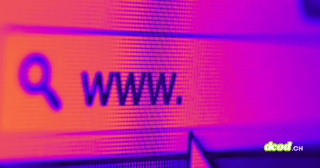 Gros plan sur un écran affichant une barre de recherche "WWW." sur fond violet, illustrant la faille critique NGINX de 18 ans qui menace un tiers du web. Logo dcod.ch visible.