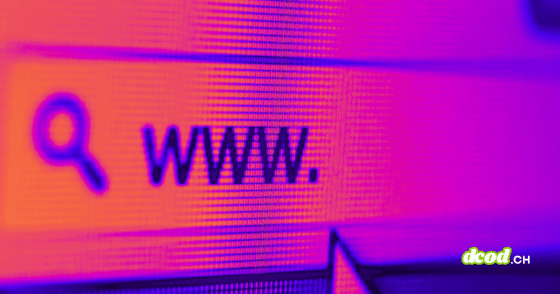 Gros plan sur un écran affichant une barre de recherche "WWW." sur fond violet, illustrant la faille critique NGINX de 18 ans qui menace un tiers du web. Logo dcod.ch visible.