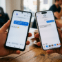 Un smartphone Android et un iPhone affichant une conversation par message où le chiffrement RCS sécurise enfin les échanges iOS et Android, avec un icône de cadenas visible sur les écrans.
