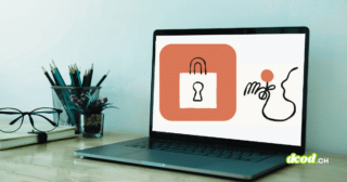 Ordinateur portable ouvert sur un bureau affichant des illustrations de sécurité matérielle avec un cadenas et un fil tendu, illustrant la découverte de failles par l'IA Mythos d'Anthropic sur la puce M5 d'Apple pour le média DCOD.