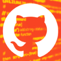 Logo blanc de GitHub sur fond orange avec des lignes de code floues en arrière-plan, illustrant la boulette d'un sous-traitant de la CISA ayant compromis la sécurité GitHub de l'agence.