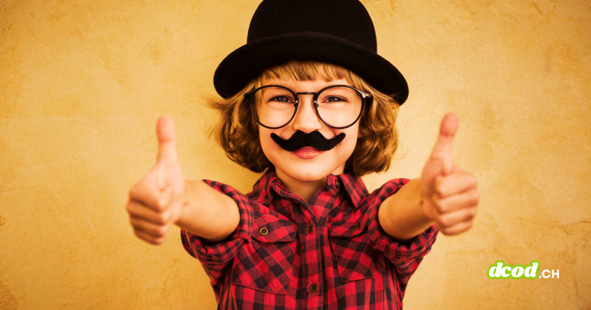 Enfant portant une fausse moustache et un chapeau melon pour illustrer la facilité de tromper une IA de vérification d'âge avec des accessoires rudimentaires.