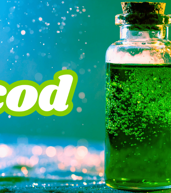 Image d'illustration pour la veille cybersécurité DCOD montrant une fiole en verre remplie d'un liquide vert effervescent, symbolisant l'élixir d'information et l'artisanat numérique, avec le logo DCOD.ch sur un fond lumineux turquoise et éthéré.