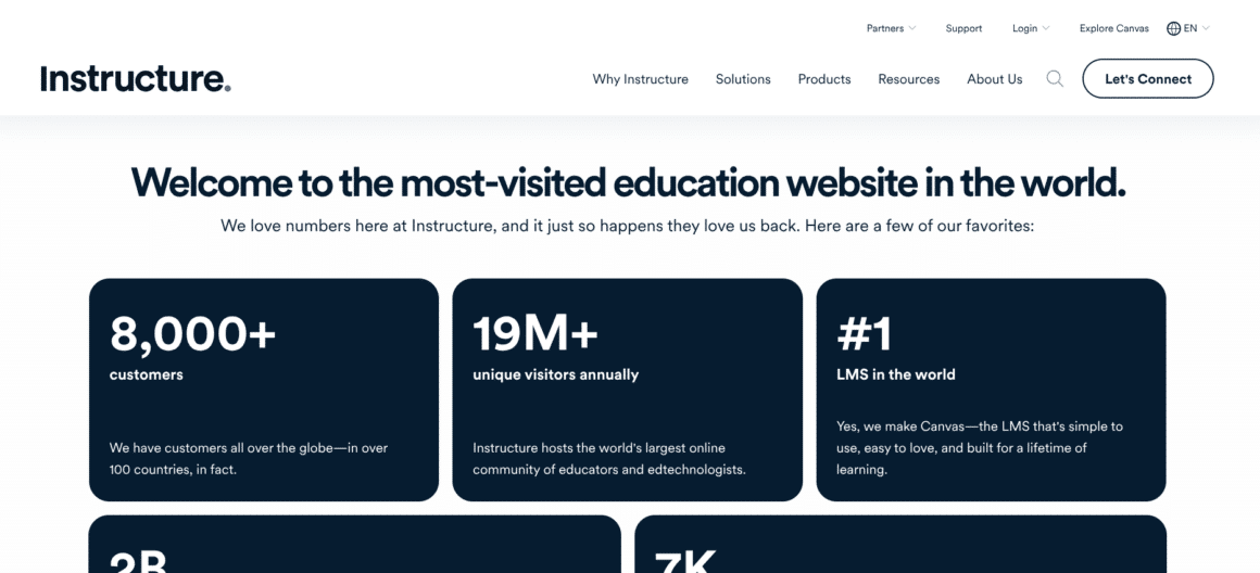 Page d'accueil de Instructure, le portail de formation en ligne