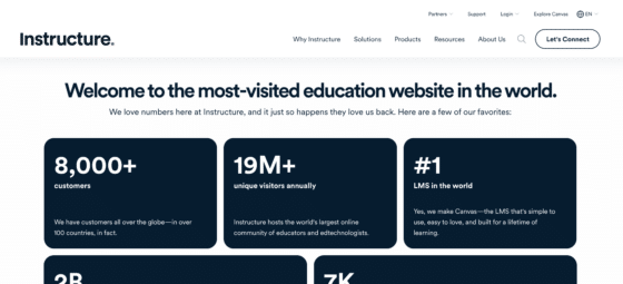 Page d'accueil de Instructure, le portail de formation en ligne