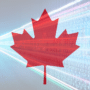 Drapeau du Canada en transparence sur un fond de flux de données binaires et d'autoroute numérique, illustrant la sécurité du chiffrement alors qu'Apple et Google s'opposent au projet de loi canadien.