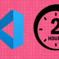 Illustration DCOD pour l'article sur la sécurité des extensions : le logo bleu de l'environnement de développement Visual Studio Code est positionné à gauche d'un grand pictogramme d'horloge noir indiquant 2 HOURS avec une flèche circulaire, symbolisant le délai de deux heures imposé contre les attaques supply chain. L'ensemble se détache sur un fond rose composé de lignes de chiffres et de données numériques, avec le logo d'information dcod.ch visible dans le coin inférieur droit.