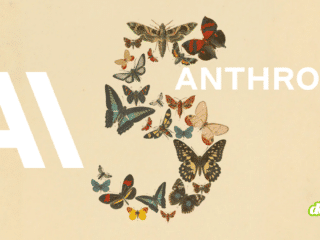 Une image illustrative de DCOD montrant, sur un fond beige, le mot "AI" en grandes lettres blanches à gauche, et le texte "ANTHROPC" à droite. Au centre, une composition stylisée en forme de grand chiffre 5 est formée de nombreux papillons et insectes colorés, illustrant visuellement Claude Fable 5, dont l'interprétation par l'IA d'Anthropic déconcerte et exaspère les experts de la cybersécurité. Le logo "dcod.ch" apparaît en bas à droite.