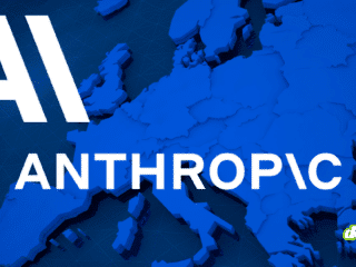 Carte en relief bleu de l'Europe affichant les mentions AI et ANTHROPIC en blanc avec le logo dcod.ch, illustrant comment le modèle Claude Mythos s'ouvre à l'Europe et accélère la chasse aux bugs.