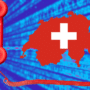 Illustration montrant un combiné de téléphone rouge à côté d'une carte de la Suisse sur fond de lignes de code numériques bleues, symbolisant le rejet par le Conseil fédéral du projet de hotline pour cyberattaques.