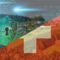 Graphisme DCOD scindé en diagonale : à gauche, un bouclier de sécurité vert lumineux sur fond de code binaire ; à droite, un paysage de campagne helvétique sous un filtre rouge arborant la croix blanche suisse. Ce visuel illustre le fait que l'OFCS teste son modèle de cyberrésilience en conditions réelles.