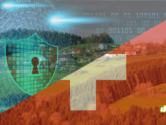Graphisme DCOD scindé en diagonale : à gauche, un bouclier de sécurité vert lumineux sur fond de code binaire ; à droite, un paysage de campagne helvétique sous un filtre rouge arborant la croix blanche suisse. Ce visuel illustre le fait que l'OFCS teste son modèle de cyberrésilience en conditions réelles.