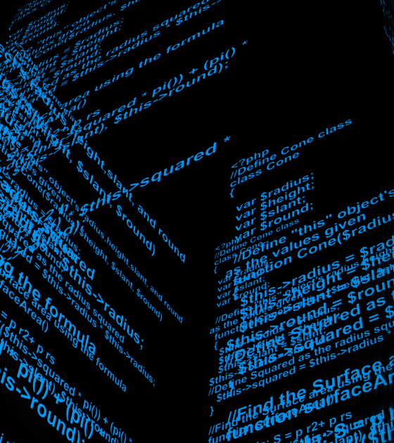 Lignes de code informatique bleues et lumineuses sur fond noir, illustrant le concept de vibe coding et ses enjeux de sécurité informatique, avec le logo dcod.ch visible dans le coin inférieur droit.