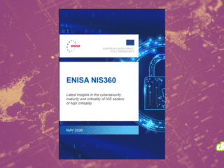 age de couverture officielle du rapport NIS360 publié par l'ENISA en mai 2026, illustrant l'analyse de l'agence qui cible la maturité cyber et la criticité des secteurs hautement sensibles de l'UE. On y distingue un cadenas numérique bleu sur fond de carte du monde stylisée, avec le logo DCOD en bas à droite.