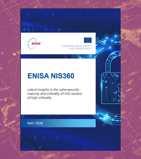 age de couverture officielle du rapport NIS360 publié par l'ENISA en mai 2026, illustrant l'analyse de l'agence qui cible la maturité cyber et la criticité des secteurs hautement sensibles de l'UE. On y distingue un cadenas numérique bleu sur fond de carte du monde stylisée, avec le logo DCOD en bas à droite.
