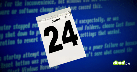 Illustration d'un calendrier affichant la date du 24 juin sur fond flou d'écran de démarrage bleu, symbolisant l'échéance où les clés expirées de Secure Boot menacent la sécurité des systèmes Windows et Linux.