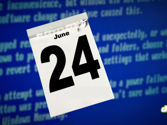 Illustration d'un calendrier affichant la date du 24 juin sur fond flou d'écran de démarrage bleu, symbolisant l'échéance où les clés expirées de Secure Boot menacent la sécurité des systèmes Windows et Linux.
