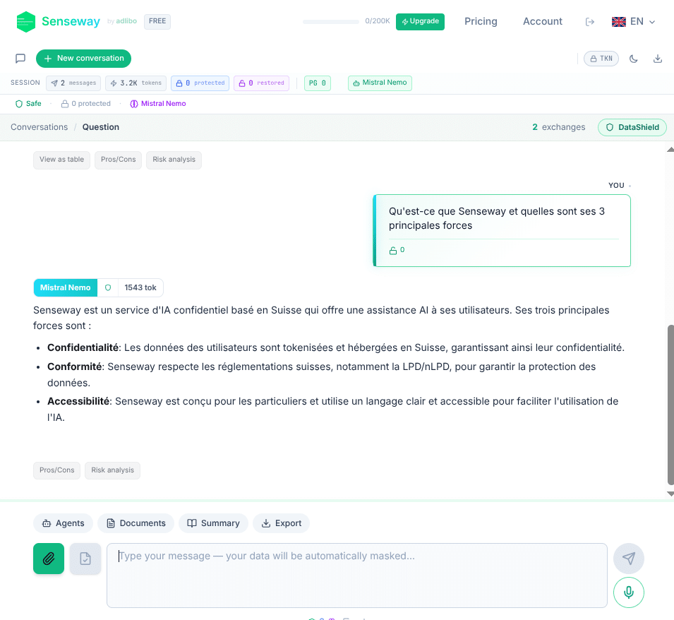 Exemple de discussion sécurisée avec Senseway