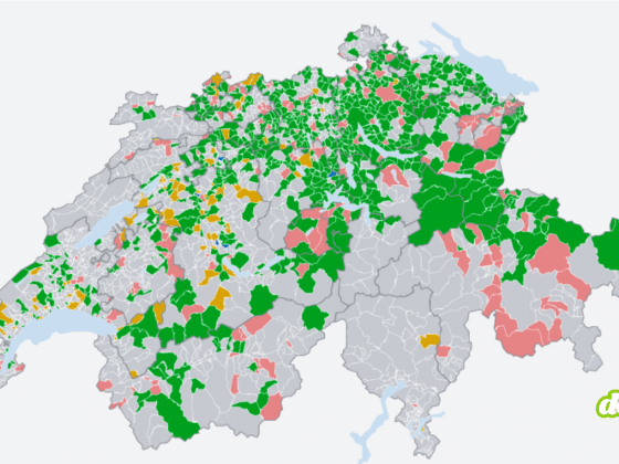 Carte de Suisse montrant le niveau d'adoption et de conformité du fichier security.txt (RFC 9116) dans les communes suisses.