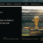 Capture d'écran du site officiel de la FIFA pour la Coupe du Monde de football. À gauche, un encart sur fond noir annonce l'affiche de la finale de juillet 2026 opposant l'Espagne à l'Argentine. À droite, une photographie présente le trophée officiel posé sur son socle au milieu de la pelouse d'un grand stade ensoleillé. Le filigrane du média dcod.ch est visible dans le coin inférieur droit.