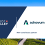 Visuel d'annonce où la Trust Valley intègre Adnovum comme nouveau partenaire contributeur pour stimuler l'innovation. Les logos de Trust Valley et d'Adnovum s'affichent sur un arrière-plan des vignobles de Lavaux et du lac Léman avec le logo dcod.ch.