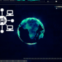 Interface de cybersécurité futuriste affichant un globe terrestre numérique et un schéma de réseau de machines connectées à un robot central, illustrant la migration de serveur C&C d'un botnet pilotée par une IA.