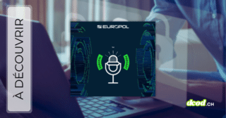 Visual d'illustration « À découvrir » présentant la vignette officielle du podcast d'Europol sur fond de personne utilisant un ordinateur portable.