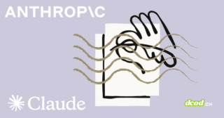 Illustration sur fond lavande avec les logos d'Anthropic, Claude et dcod.ch, représentant des feuilles de papier recouvertes d'ondes en filigrane pour symboliser le marquage invisible et la norme C2PA appliqués aux contenus générés.
