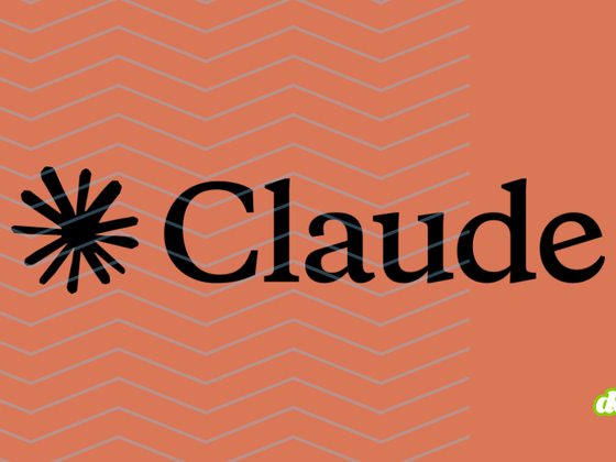 Logo noir d'Anthropic Claude avec son symbole en étoile sur un fond terracotta à motifs géométriques en zigzag.