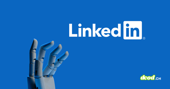 Main robotique blanche levée sur un fond bleu à côté du logo officiel de LinkedIn.