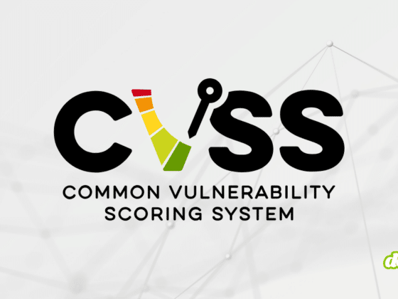 Logo du Common Vulnerability Scoring System avec jauge de sévérité colorée, illustrant la logique du score CVSS et la mesure d'un risque maximal de 10/10.