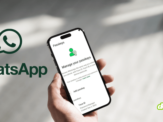 Main tenant un smartphone affichant l'écran de gestion des passkeys dans WhatsApp, à côté du logo officiel de l'application, illustrant le franchissement du cap du milliard d'utilisateurs.