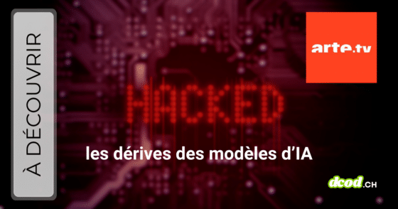 Illustration de l'article d'ARTE sur les dérives des modèles d'IA, avec le mot HACKED sur fond numérique.